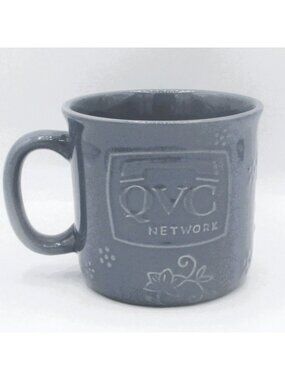 Temptations QVC Network Coffee Mug 16 Oz Embossed Floral Design Gray Ceramic